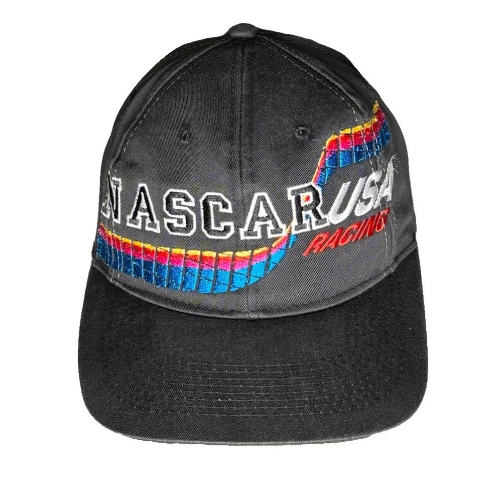 Vtg 90s NASCAR USA Racing Snapback Hat Competitors View Black Charcoal Cap OSFA